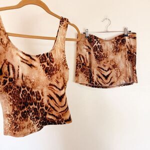 y2k Cheetah Leopard Tankini Set Skirt Bathing Suit Size 10 Medium